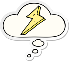 cartoon lightning with thought bubble as a printed sticker png