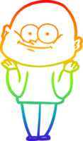 rainbow gradient line drawing of a cartoon bald man staring png