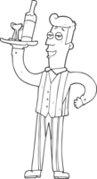 hand drawn black and white cartoon waiter png