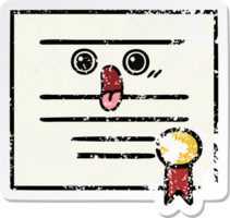 distressed sticker of a cute cartoon graduation diploma png