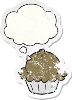 cute cartoon pie with thought bubble as a distressed worn sticker png