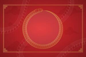 Chinese new year, gold and red, template for greetings, banner, poster. 2025 Frame with snake ouroboros and copy space vector