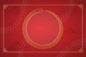 Chinese new year, gold and red, template for greetings, banner, poster. 2025 Frame with snake ouroboros and copy space vector