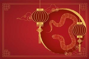 Chinese new year, gold and red, template for greetings, banner, poster. 2025 Frame with golden snake and copy space vector