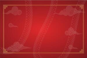 chino nuevo año, oro y rojo, modelo para saludos, bandera, póster. 2025 marco con piel de serpiente y Copiar espacio vector
