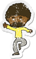 retro distressed sticker of a cartoon mustache man disco dancing png