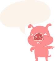 cartoon angry pig pointing with speech bubble in retro style png