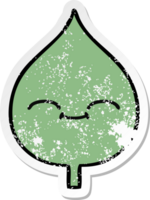 distressed sticker of a cute cartoon expressional leaf png