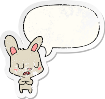 cartoon rabbit talking with speech bubble distressed distressed old sticker png