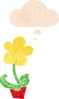 söt tecknad serie blomma med trodde bubbla i grunge bedrövad retro texturerad stil png