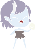 piatto colore stile cartone animato ridendo vampiro ragazza con cranio png