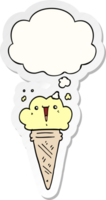 cartoon ice cream with face with thought bubble as a printed sticker png