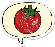 desenho animado fresco tomate com discurso bolha angustiado angustiado velho adesivo png