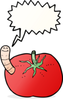 cartoon tomato with worm with speech bubble png