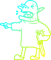 cold gradient line drawing of a cartoon goblin with knife png