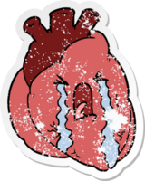 distressed sticker of a cartoon heart crying png