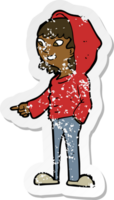 retro distressed sticker of a cartoon pointing teenager png