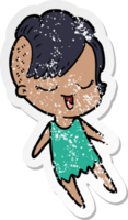 distressed sticker of a happy cartoon girl png