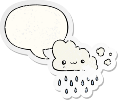 cartoon storm cloud with speech bubble distressed distressed old sticker png