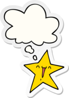 happy cartoon star with thought bubble as a printed sticker png