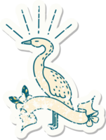 worn old sticker of a tattoo style standing stork png