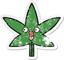 distressed sticker of a cute cartoon marijuana leaf png