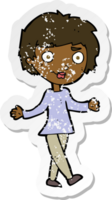 retro distressed sticker of a cartoon confused woman png