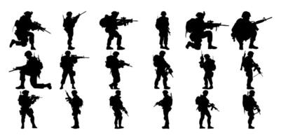 collection of army silhouette illustrations vector