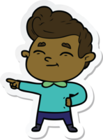 sticker of a happy cartoon man pointing png