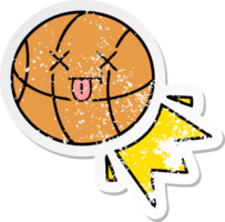 pegatina angustiada de un lindo baloncesto de dibujos animados png