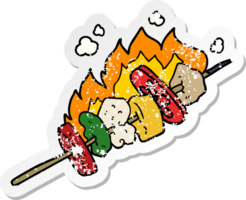 distressed sticker of a cartoon kebab sticks png