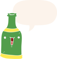 cartoon beer bottle with speech bubble in retro style png