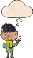 tecknad serie vänlig pojke med trodde bubbla i grunge textur stil png