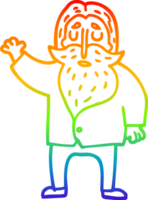 rainbow gradient line drawing of a cartoon old man waving png