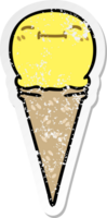distressed sticker of a quirky hand drawn cartoon happy ice cream png