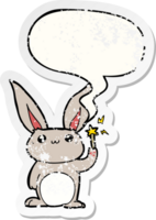 cute cartoon rabbit with speech bubble distressed distressed old sticker png