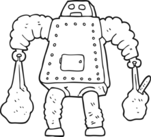 dibujado negro y blanco dibujos animados robot que lleva compras png