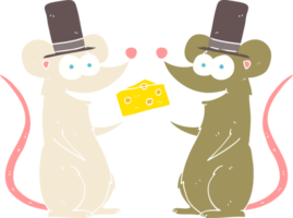 flat color illustration of mice with cheese png