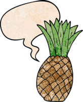 cartoon pineapple with speech bubble in retro texture style png