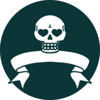 icono de estilo tatuaje con pancarta de una calavera png