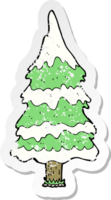 adesivo retrô angustiado de uma árvore nevada de desenho animado png