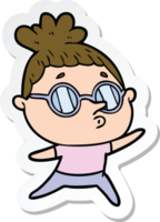 sticker of a cartoon woman wearing glasses png