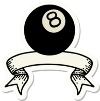 tattoo style sticker with banner of 8 ball png