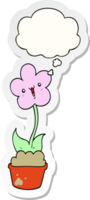 cute cartoon flower with thought bubble as a printed sticker png