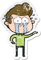 distressed sticker of a cartoon crying man png