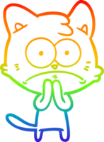 rainbow gradient line drawing of a cartoon nervous cat png