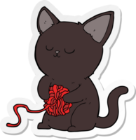 sticker of a cartoon cute black cat playing with ball of yarn png