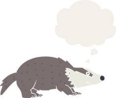 cartoon badger with thought bubble in retro style png