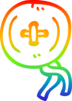 rainbow gradient line drawing of a cartoon old wooden button png