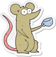 autocollant d'une souris de dessin animé avec une tasse de café png